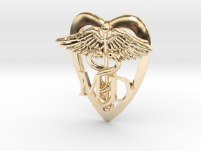 Medical Symbol MD Heart Lapel Pin in 14k Gold Plated Brass