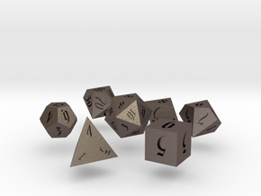 Gothic RPG Polyhedral Dice Set in Polished Bronzed-Silver Steel