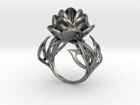 Flower with Leaves in Polished Silver: 5 / 49