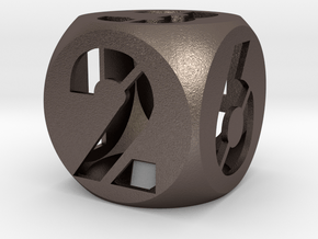 Stencil Number Dice 1in in Polished Bronzed Silver Steel