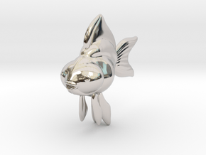 Lucky Fish Pendant in Rhodium Plated Brass: 28mm