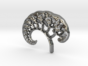 3D Fractal Tree Pendant in Polished Silver