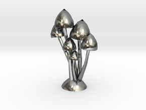 Mushrooms Lowpoly in Polished Silver