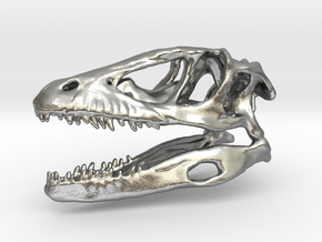Mini Raptor Dinosaur Skull in Natural Silver