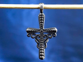 Small Black Steel Cross Pendant Jewelry in Polished and Bronzed Black Steel
