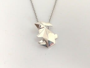 Origami Rabbit Pendant in Polished Silver