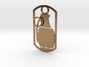 Hand grenade dog tag in Natural Brass