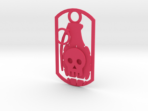 Skull grenade dog tag in Pink Processed Versatile Plastic