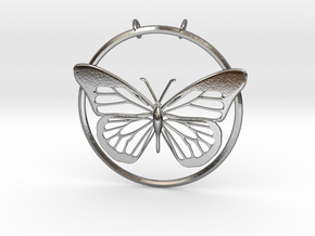 Circled Butterfly Pendant in Polished Silver