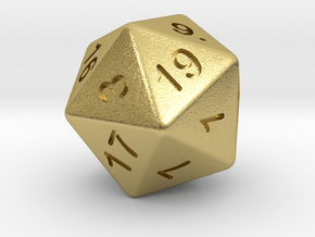 20 sided dice (d20) 25mm dice in Natural Brass