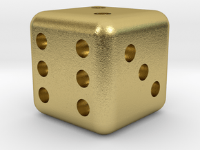 6 sided dice (d6) rounded edges 20mm in Natural Brass