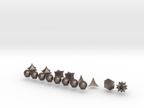 Hyperbolic Chess Set (one side) in Polished Bronzed-Silver Steel
