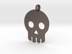 Skull necklace charm in Polished Bronzed Silver Steel