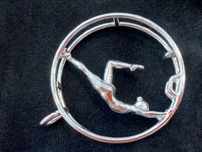 Key Chain Pendant Gymnast on Wheel Pose4 in Rhodium Plated Brass
