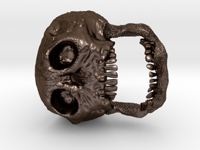 Skull Signet Ring in Polished Bronze Steel: 7 / 54