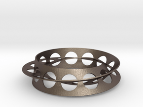 Golden Ratio Moebius Double Strip in Polished Bronzed Silver Steel