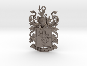 Roberts Family Crest Coat of Arms Pendant in Polished Bronzed-Silver Steel