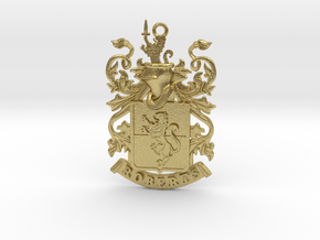 Roberts Family Crest Coat of Arms Pendant in Natural Brass