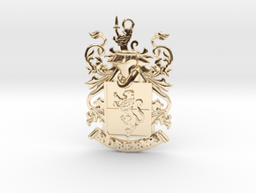 Roberts Family Crest Coat of Arms Pendant in 14k Gold Plated Brass