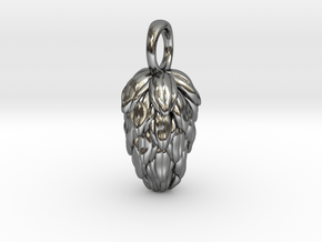 Hops Flower Pendant - Botanical Jewelry in Polished Silver