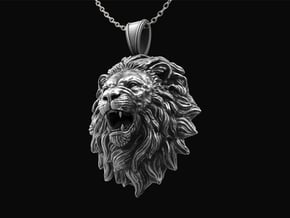  Lion Pendant Mouth Open_No.1 in Antique Silver