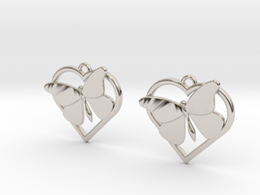 Heart Butterfly Earrings in Platinum
