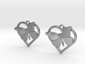 Heart Butterfly Earrings in Natural Silver