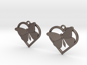 Heart Butterfly Earrings in Polished Bronzed Silver Steel