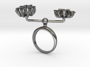 Ring with two small flowers of the Fennel L in Polished Silver: 5.75 / 50.875