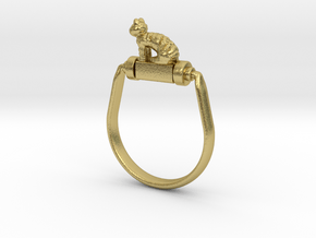 Egyptian Cat Ring, Variant 1 in Natural Brass: 4 / 46.5