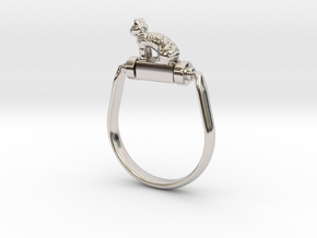 Egyptian Cat Ring, Variant 1 in Rhodium Plated Brass: 4 / 46.5