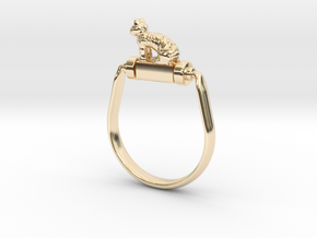 Egyptian Cat Ring, Variant 1 in 14k Gold Plated Brass: 4 / 46.5