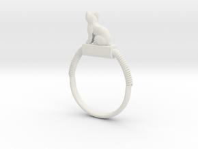 Egyptian Cat Ring, Variant 2, Sz. 4-13 in White Premium Versatile Plastic: 4 / 46.5