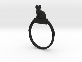 Egyptian Cat Ring, Variant 2, Sz. 4-13 in Black Premium Versatile Plastic: 4 / 46.5
