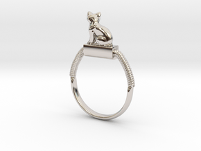 Egyptian Cat Ring, Variant 2, Sz. 4-13 in Rhodium Plated Brass: 4 / 46.5