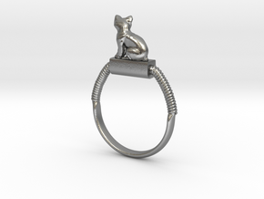 Egyptian Cat Ring, Variant 2, Sz. 4-13 in Natural Silver: 4 / 46.5