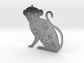 Chinese zodiac MONKEY sign pendant in Polished Silver