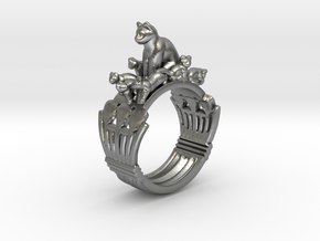 Egyptian Cat Ring "What about the kittens?" 4-13 in Natural Silver: 4 / 46.5