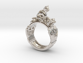 Egyptian Cat Ring "What about the kittens?" 4-13 in Rhodium Plated Brass: 4 / 46.5