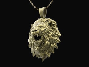  Lion Pendant Mouth Open_No.1 in Natural Brass