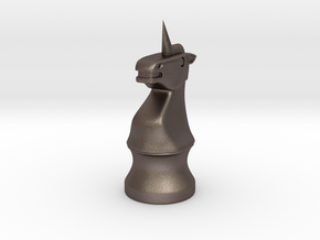 Unicorn Knight Chess Piece in Polished Bronzed-Silver Steel