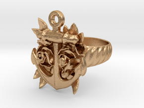 Anchor & Roses Tattoo style ring in Natural Bronze