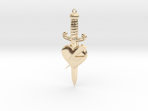 Heart with dagger tattoo style pendant  in 14K Yellow Gold