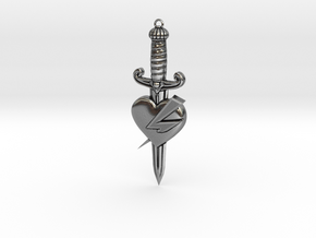 Heart with dagger tattoo style pendant  in Antique Silver