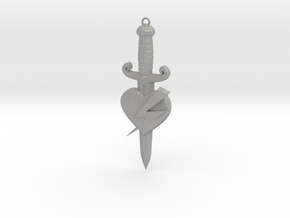 Heart with dagger tattoo style pendant  in Aluminum