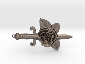 Dagger & Rose Pendant in Polished Bronzed-Silver Steel