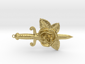 Dagger & Rose Pendant in Natural Brass