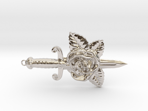 Dagger & Rose Pendant in Rhodium Plated Brass