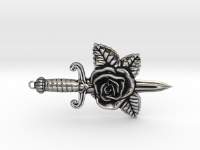 Dagger & Rose Pendant in Antique Silver