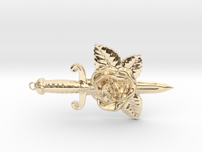 Dagger & Rose Pendant in 14k Gold Plated Brass